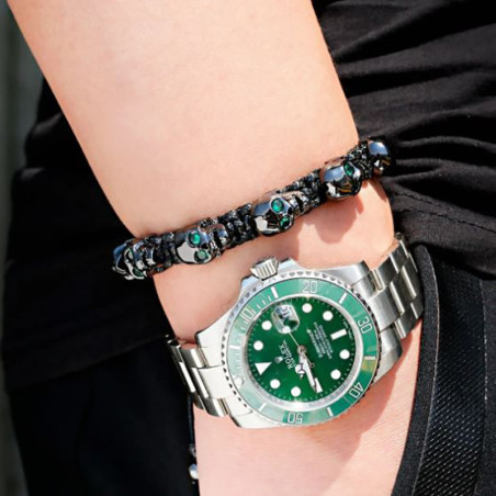 Vue portee Bracelet Goth Têtes de Mort "Ossuaire"