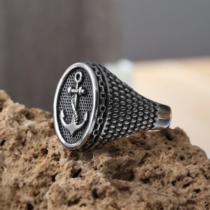 Vue Laterale Bague Pirate Ancre Maudite "Serment du Flibustier"