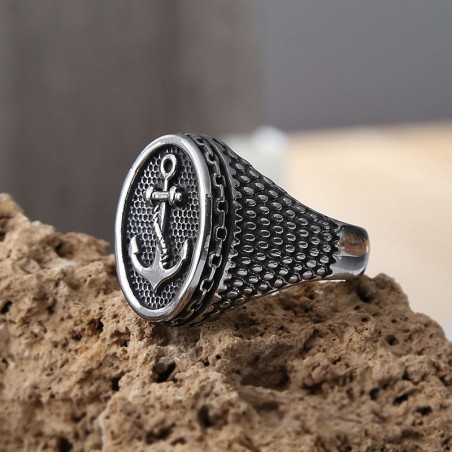 Vue Laterale Bague Pirate Ancre Maudite "Serment du Flibustier"