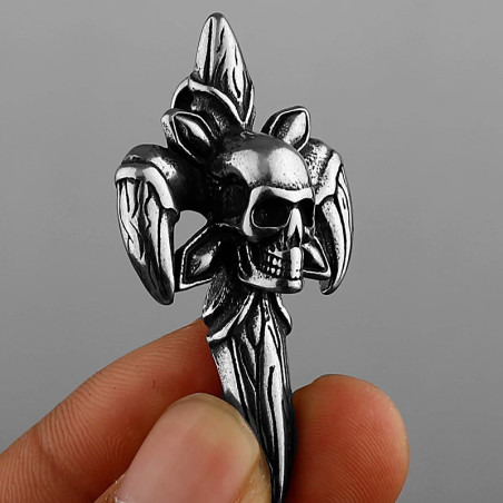 Vue de Face Collier Tête de Mort Dague Royale Fleur de Lys
