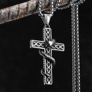 vue de Face Collier Croix Serpent - Tentation du Serpent Sacrilège