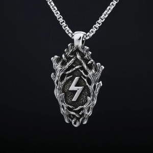 Vue de Face Collier Viking "Rune de Foudre des Anciens"