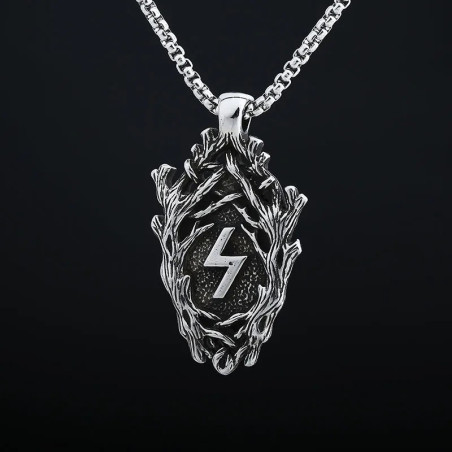 Vue de Face Collier Viking "Rune de Foudre des Anciens"