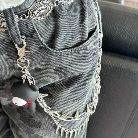 Vue Portee Chaîne de Pantalon Tête de Mort Ours Clouté Nocturne Couleur noir