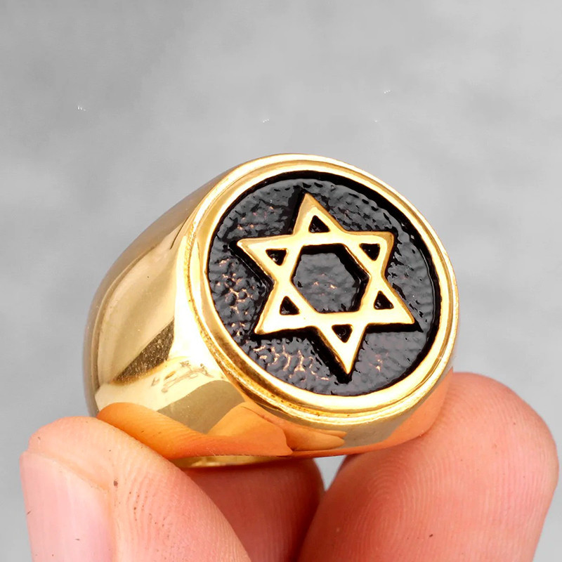 Bague Rock "Hexagramme de Fer" Couleur Or