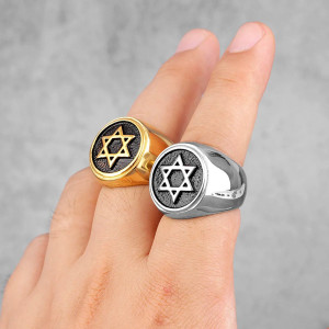Vue Portee Bague Rock "Hexagramme de Fer" - 2 couleurs au choix !