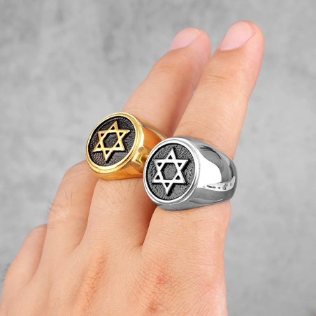 Vue Portee Bague Rock "Hexagramme de Fer" - 2 couleurs au choix !