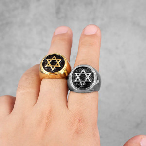 Vue Portee Bague Rock "Hexagramme de Fer" - 2 couleurs au choix !