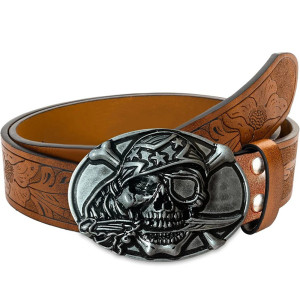 Ceinture Tête de Mort "Capitaine Pirate" Couleur Marron
