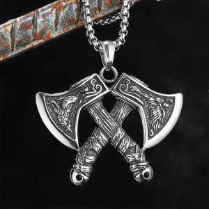 Collier Viking "Hache Croisée des Guerriers du Nord"