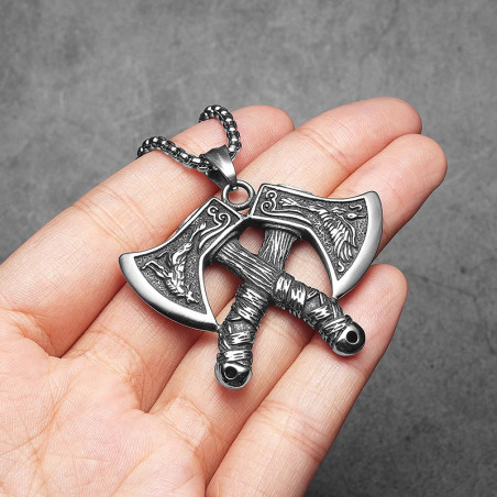 Collier Viking "Hache Croisée des Guerriers du Nord"
