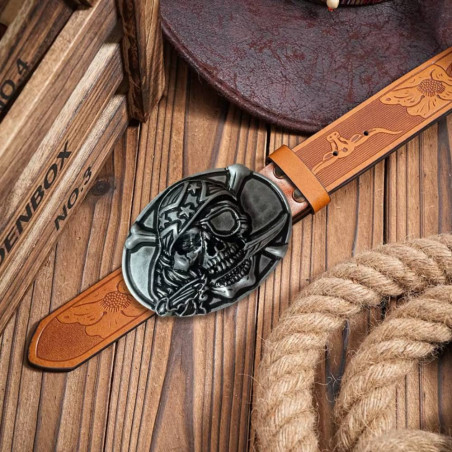 Ceinture Tête de Mort Capitaine Pirate - 2 couleurs au choix - couleur cuir marron
