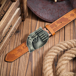 Avant Ceinture Biker Western "Outlaw Six-Coups" Couleur Marron