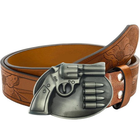 Ceinture Biker Western "Outlaw Six-Coups" Couleur Marron