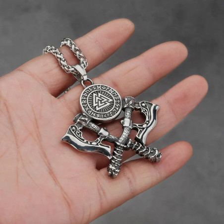 Avant Collier Viking 'Haches du Valknut d’Odin'