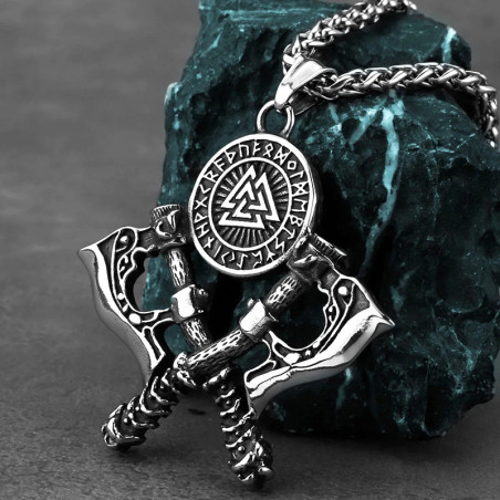 VUe Laterale Collier Viking 'Haches du Valknut d’Odin'
