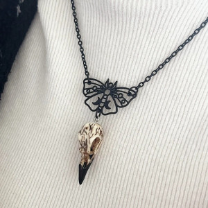 Collier Gothique Corbeau "Crâne du Silence Noir"
