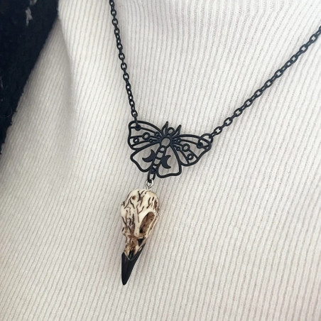 Collier Gothique Corbeau "Crâne du Silence Noir"