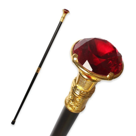 Canne Gothique Luxe "Sceptre du Diamant Souverain" Couleur Rouge
