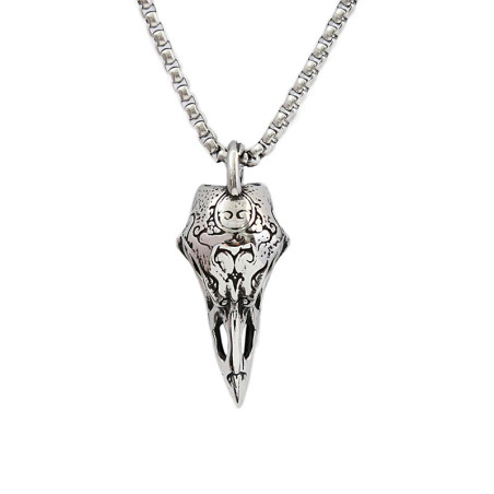 Collier Tête de Mort Corbeau Gothique "Crâne Gravé du Veilleur Funèbre" Modele 2