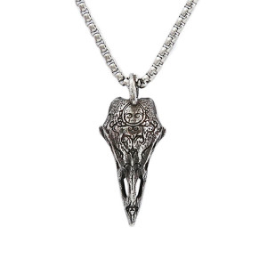 Collier Tête de Mort Corbeau Gothique "Crâne Gravé du Veilleur Funèbre" Modele 1