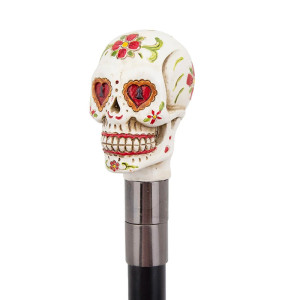 Vue de Cote Canne Tête de Mort Mexicaine "Cœur de Calavera Éternelle"