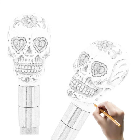 vue déssinée de la Canne Tête de Mort Mexicaine Cœur de Calavera Éternelle