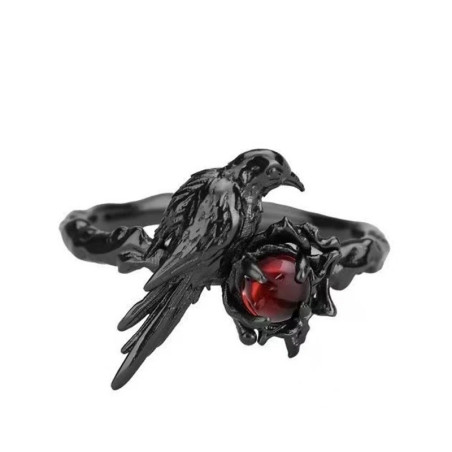Vue generale Bague Corbeau Gothique "Pierre de Sang du Corbeau"