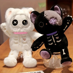 Vue de Face Peluche Tête de Mort "Chat Squelette Shadow" - 2 couleurs au choix !