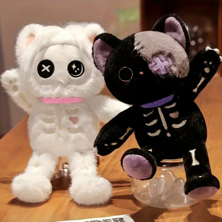 Vue de Face Peluche Tête de Mort "Chat Squelette Shadow" - 2 couleurs au choix !