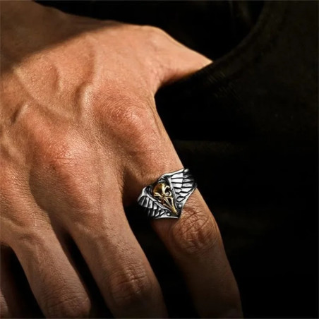 Vue portee Bague Corbeau "Golden Odin's Soul" - 2 couleurs au choix !