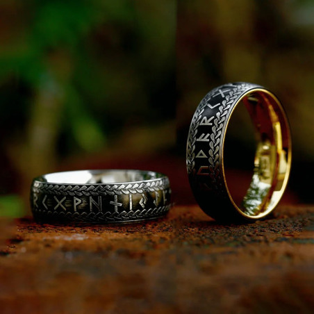 Bague Viking "Anneau Runique Noir Forgé" - 2 couleurs au choix !
