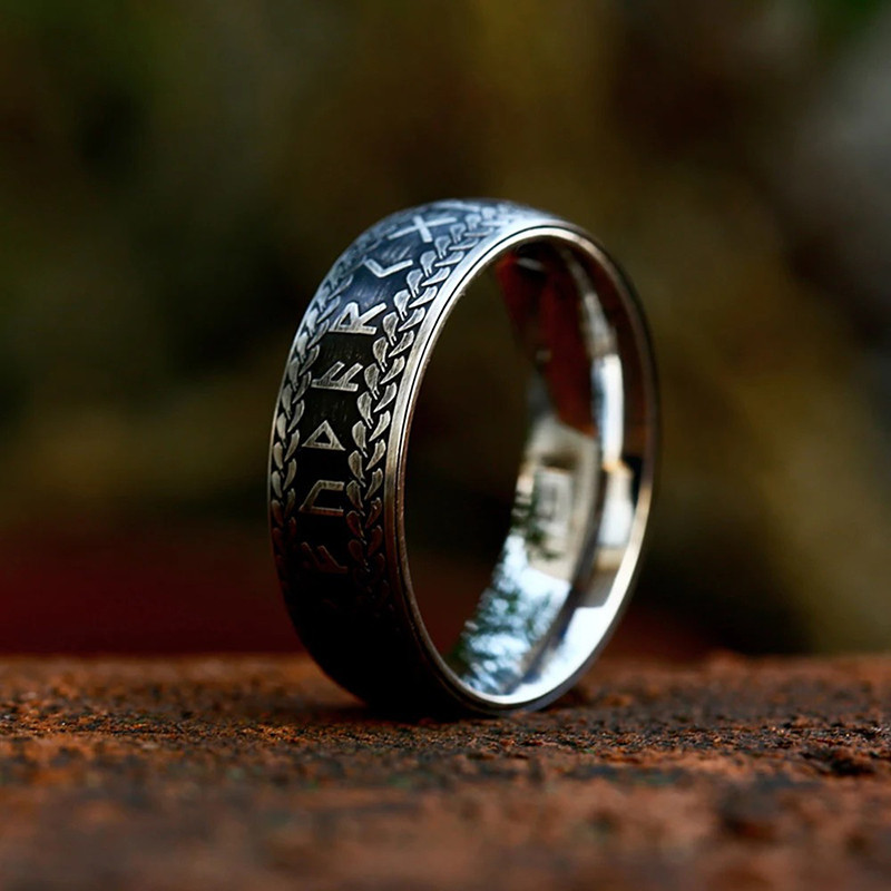Bague Viking "Anneau Runique Noir Forgé" Couleur Argent