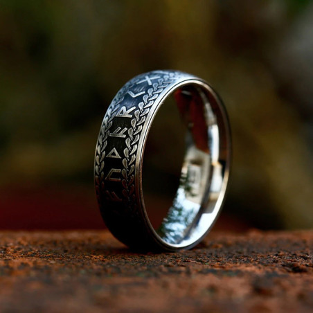 Bague Viking "Anneau Runique Noir Forgé" Couleur Argent