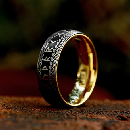 Bague Viking "Anneau Runique Noir Forgé" Couleur Or
