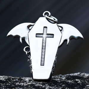 Vue Arrierre Collier Gothique Vampirique "Cercueil Ailé du Sang Éternel" - 2 couleurs au choix !
