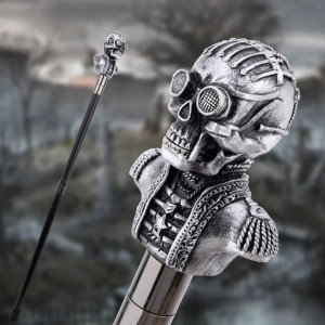 Magnifique Canne Tête de Mort Steampunk Ingénieur des Ombres Mécaniques