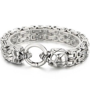 Bracelet Tête de Mort "Serment des Deux Crânes" Couleur Argent