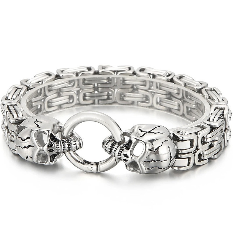 Bracelet Tête de Mort "Serment des Deux Crânes" Couleur Argent