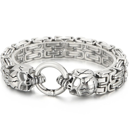 Bracelet Tête de Mort "Serment des Deux Crânes" Couleur Argent