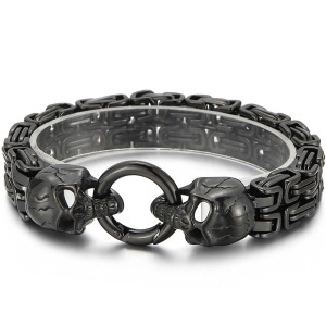Bracelet Tête de Mort "Serment des Deux Crânes" Couleur Noir
