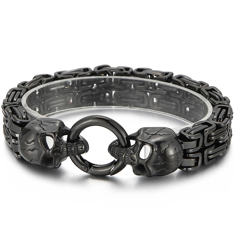 Bracelet Tête de Mort "Serment des Deux Crânes" Couleur Noir