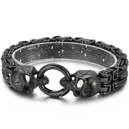 Bracelet Tête de Mort "Serment des Deux Crânes" Couleur Noir