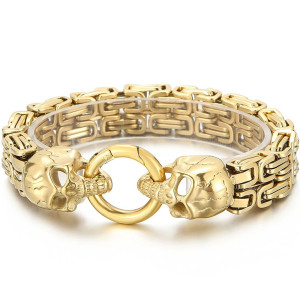 Bracelet Tête de Mort "Serment des Deux Crânes" Couleur Or
