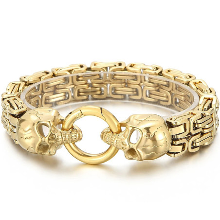 Bracelet Tête de Mort "Serment des Deux Crânes" Couleur Or