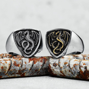 Avant Bague Dragon - Chevalière du Dragon Héraldique Noir