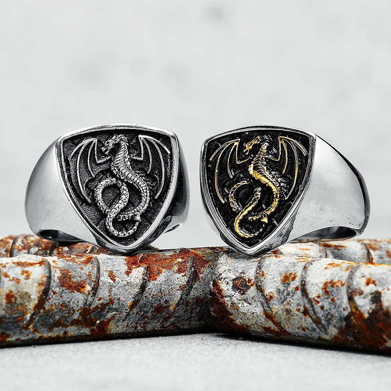 Avant Bague Dragon - Chevalière du Dragon Héraldique Noir