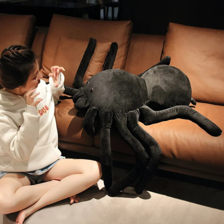 Vue Laterale Peluche Araignée Noir - 3 tailles au choix !