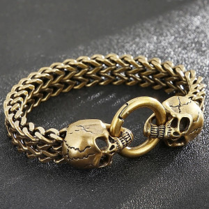 Avant Bracelet Tête de Mort en Acier "Double Crâne Anneau Infernal"