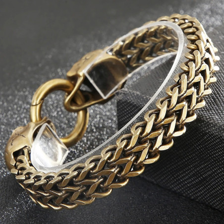 Vue Arrierre Bracelet Tête de Mort en Acier "Double Crâne Anneau Infernal"